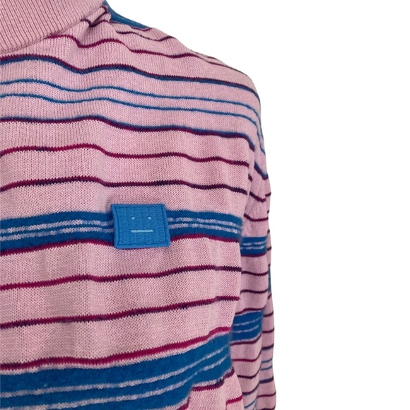 Acne Studios Nimah Striped Face Sweater Textured Cotton Wool in Pink Blue - Picture 6 of 11